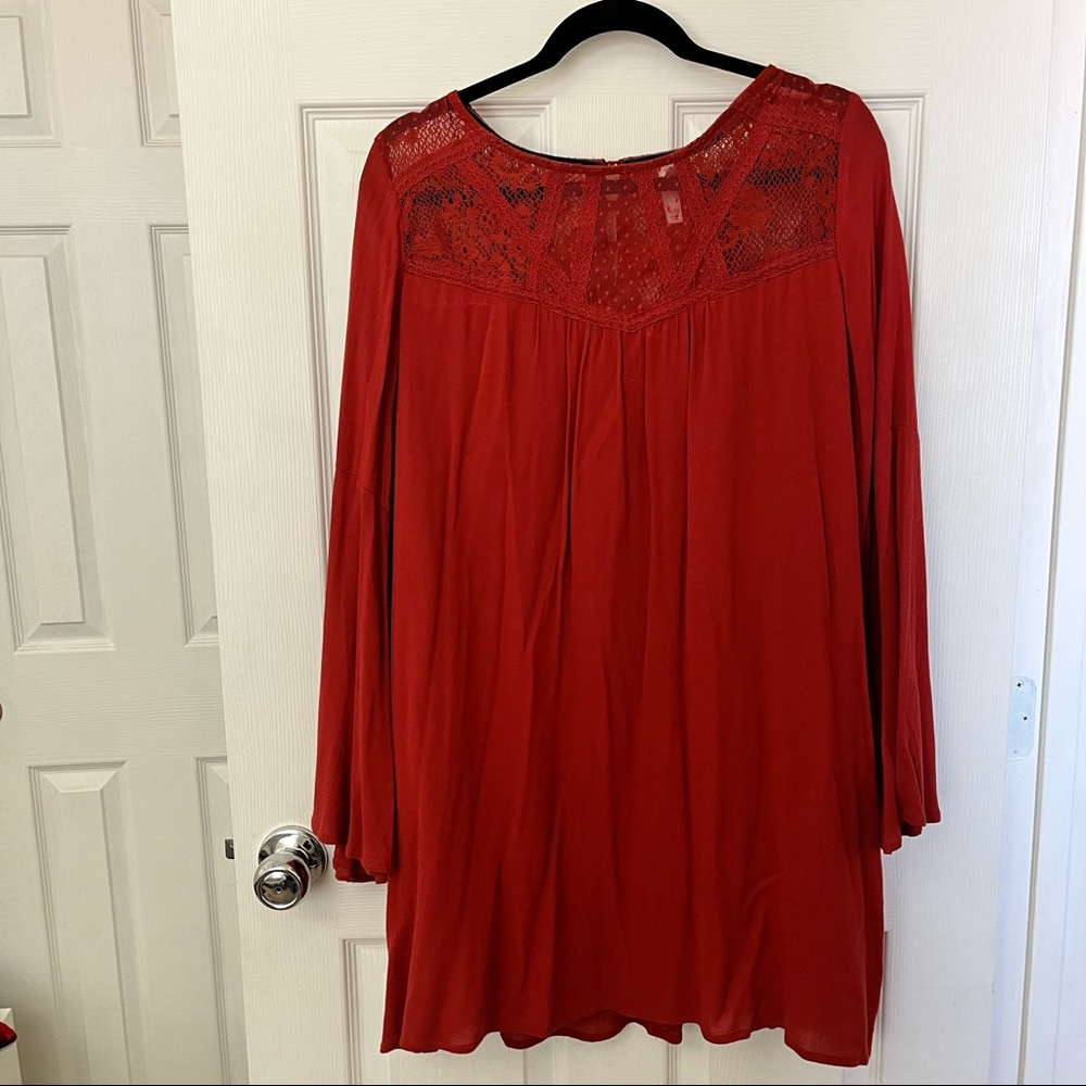 Xhilaration Bohemian Flowy Dress Long Sleeve XL Rust